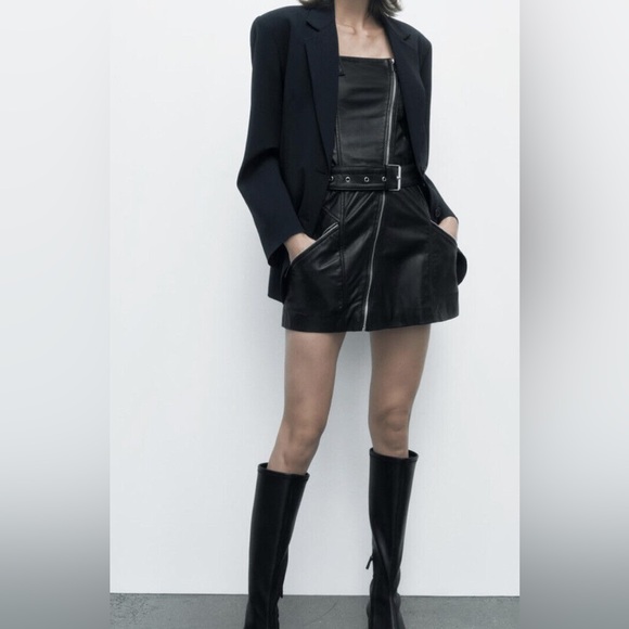 NEW ZARA LEATHER MINI DRESS - Picture 8 of 16